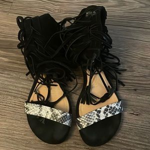 Schutz Ankle Fringe Sandals